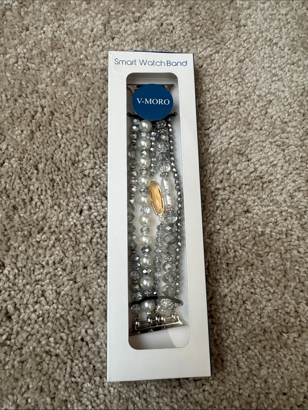 Pearl and Crystal Beaded Multi-Strand Bracelet Watch Band - White/Silver